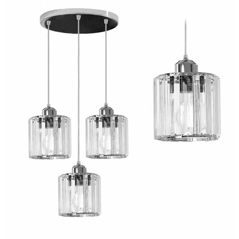 foto del prodotto lampada a sospensione app510 3cpr cristallo cromo 3 punti luce e27 13x30x12 82cm regolabile