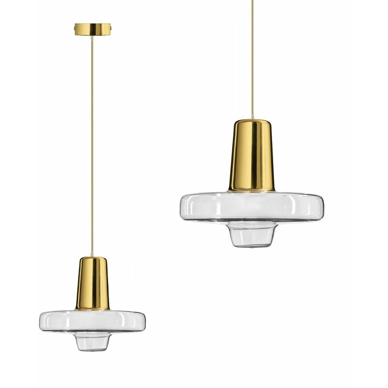 foto del prodotto lampada a sospensione app553 1cp vetro metallo oro led tondo 1 punti luce 25x25x12 92cm regolabile