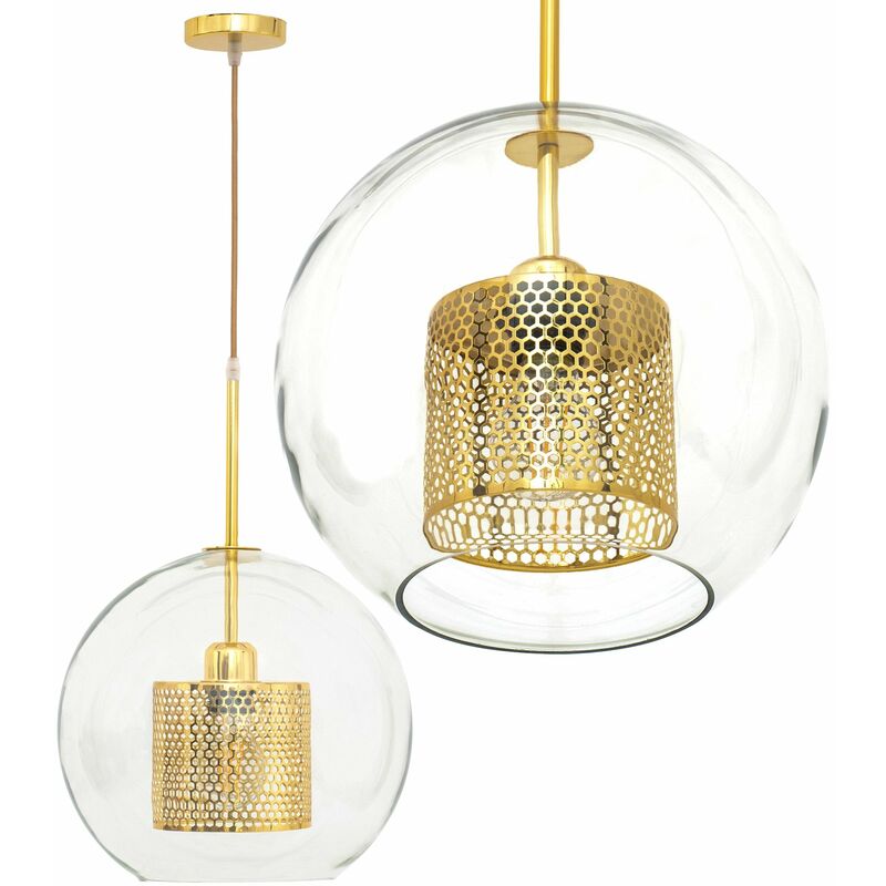 foto del prodotto lampada a sospensione app556 1cp vetro loft oro tondo 1 punti luce e27 30x30x50 110cm regolabile