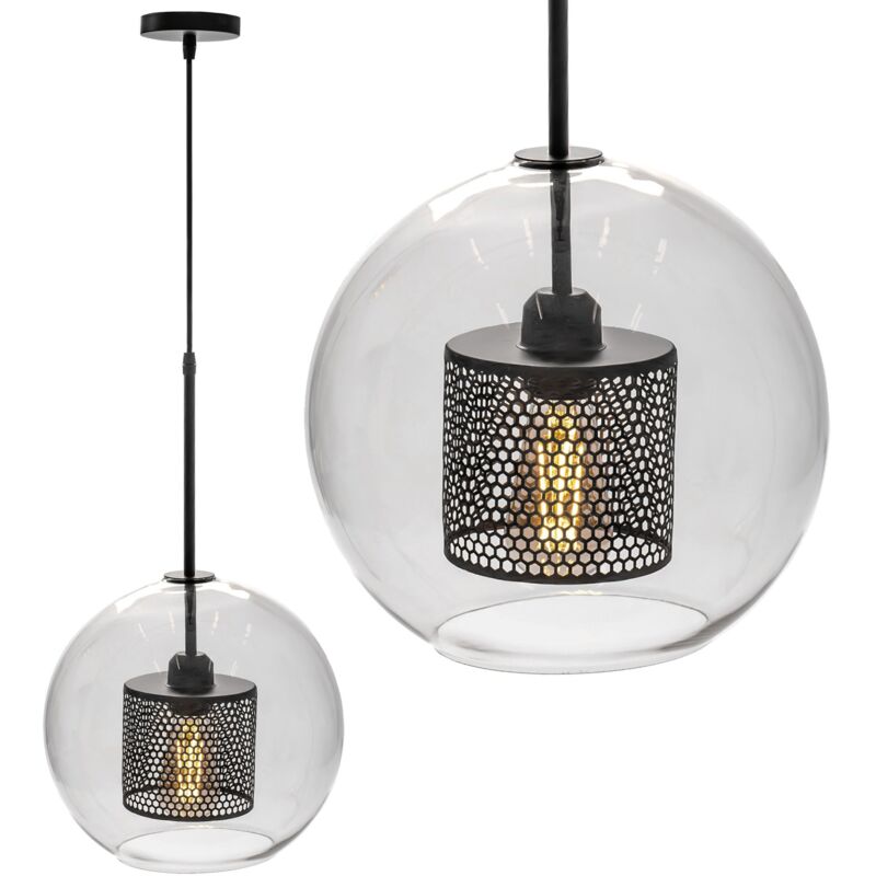 foto del prodotto lampada a sospensione app558 1cp loft vetro nero tondo 1 punti luce e27 25x25x60 120cm regolabile