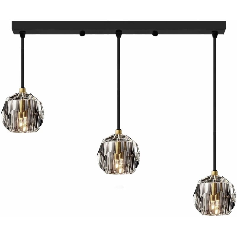 foto del prodotto lampada a sospensione app587 3cp cristallo nero 3 punti luce g9 9x50x8 100cm regolabile