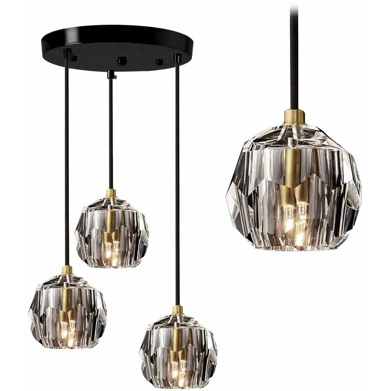 foto del prodotto lampada a sospensione app588 3cpr cristallo nero 3 punti luce g9 9x30x9 100cm regolabile