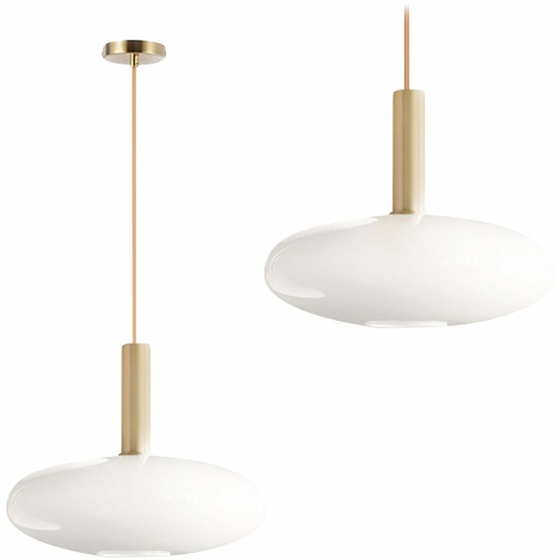 foto del prodotto lampada a sospensione app668 1cp vetro oro bianco tondo 1 punti luce e27 30x30x24 104cm regolabile