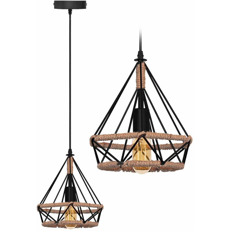 foto del prodotto lampada a sospensione app678 1cp geometrico loft corda 1 punti luce e27 25x25x25cm regolabile