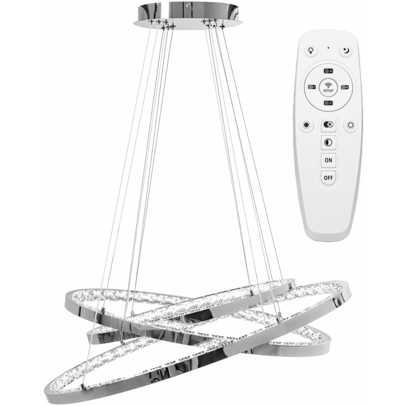 foto del prodotto lampada a sospensione app772 3cp cristallo led telecomando 3 punti luce 77x77x50 100cm regolabile