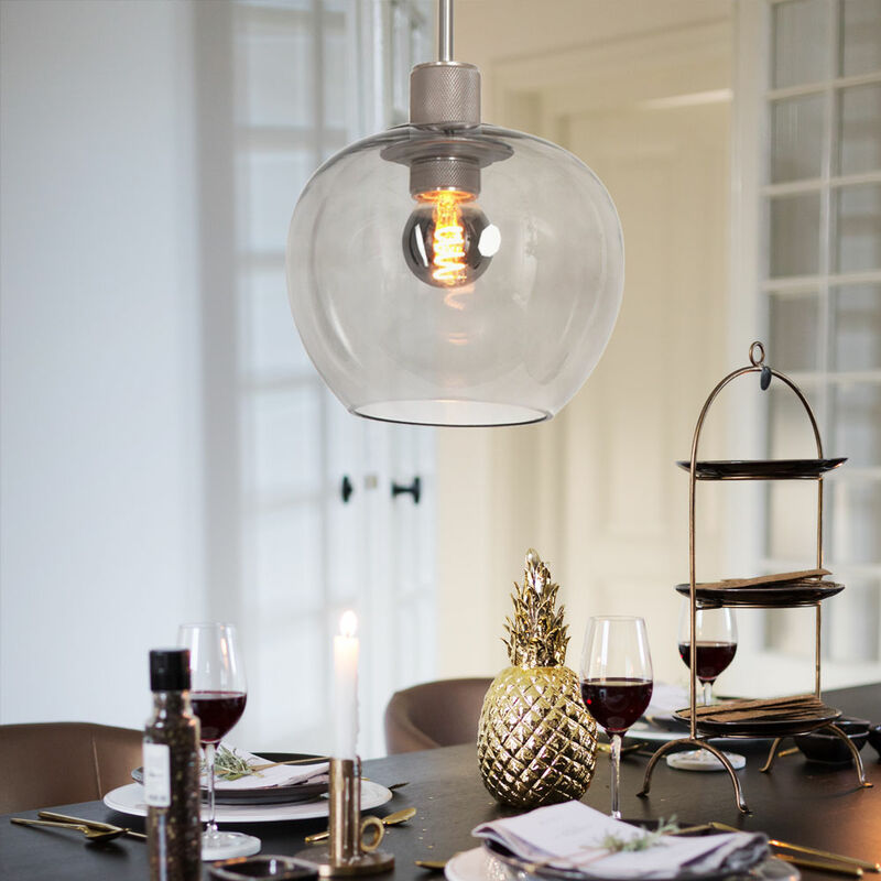 immagine 0 del prodotto lampada a sospensione argento lampada da soggiorno lampada da tavolo, paralume in vetro retr regolabile in altezza, grigio, 1x e14, dxh 16x160 cm