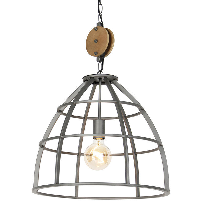 foto del prodotto lampada a sospensione arthur industriale legno,acciaio marrone grigio scuro tondo max. 1 x watt qazqa