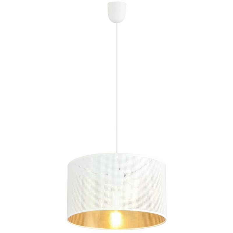 foto del prodotto lampada a sospensione aston, acciaio verniciato a polvere, tessuto, nero, bianco, oro, 35x100x35 cm