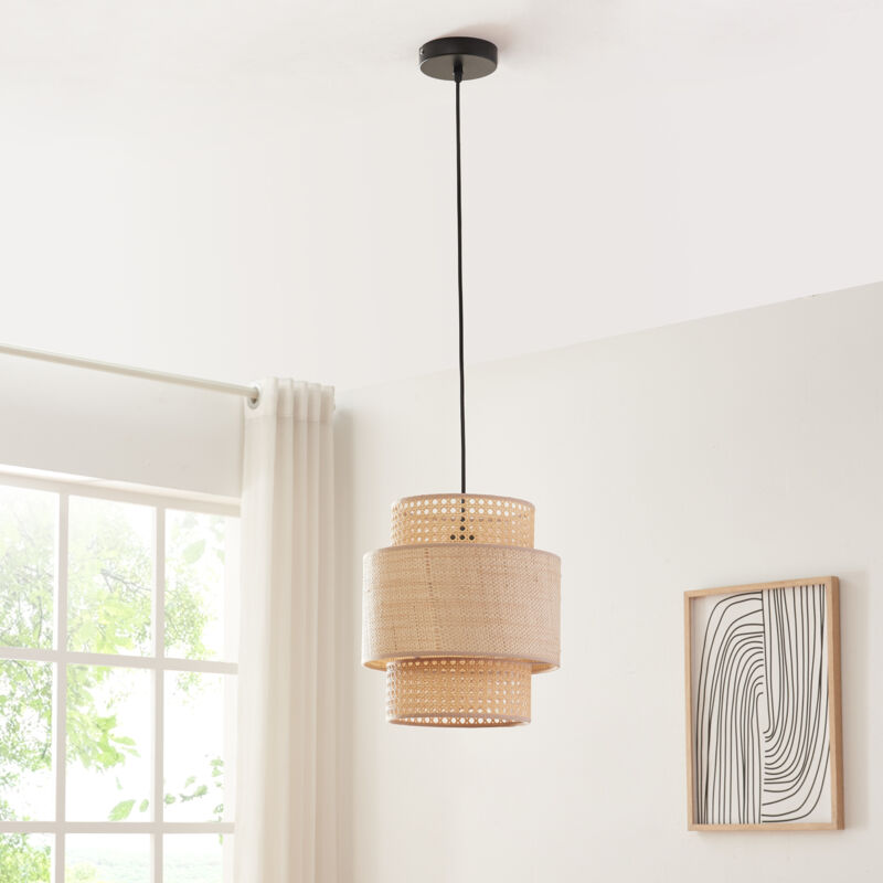 foto del prodotto lampada a sospensione biggar a paralume cilindrico doppio 29 cm beige lux.pro