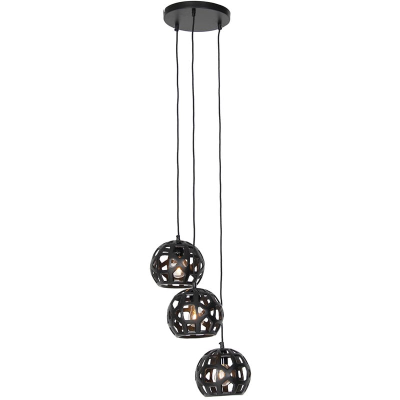 foto del prodotto lampada a sospensione bobby - industriale - alluminio - nero - tondo max. 3 x watt - qazqa