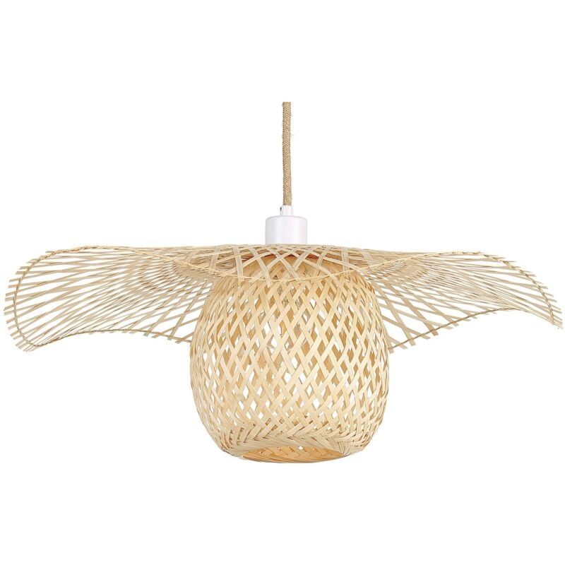 foto del prodotto lampada a sospensione boho bamboo wood one light sala da pranzo luce legno bonito