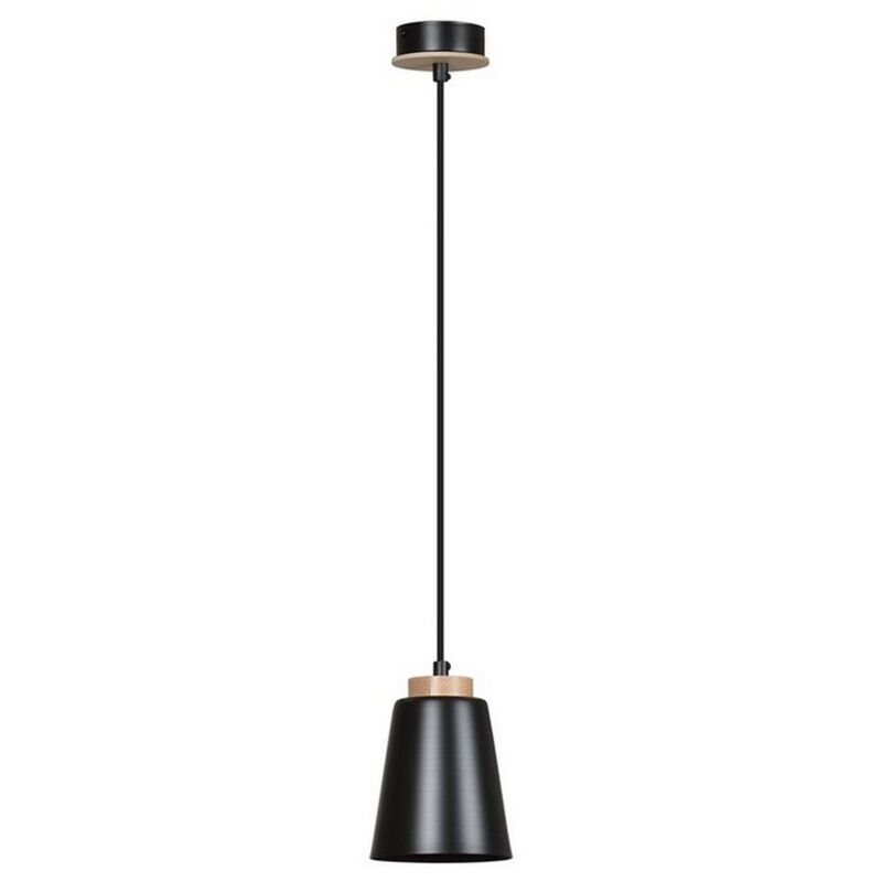 foto del prodotto lampada a sospensione bolero, acciaio verniciato a polvere, legno, nero, 14x100x14 cm