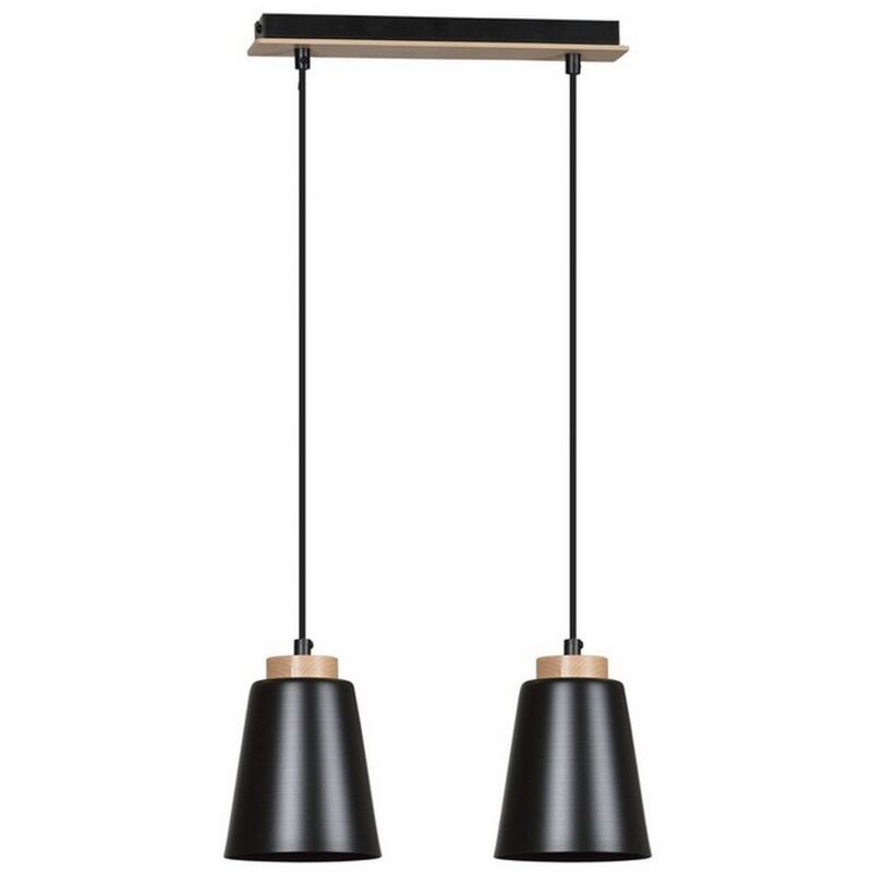 foto del prodotto lampada a sospensione bolero, acciaio verniciato a polvere, legno, nero, 40x100x14 cm