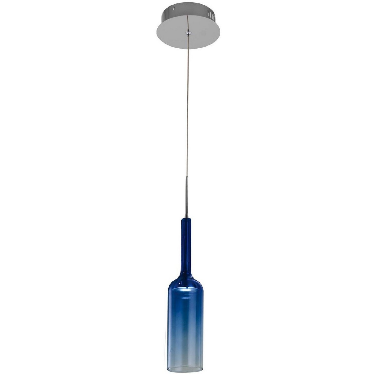 foto del prodotto lampada a sospensione bottle, metallo, vetro, blu, cromo, 8x8x140 cm