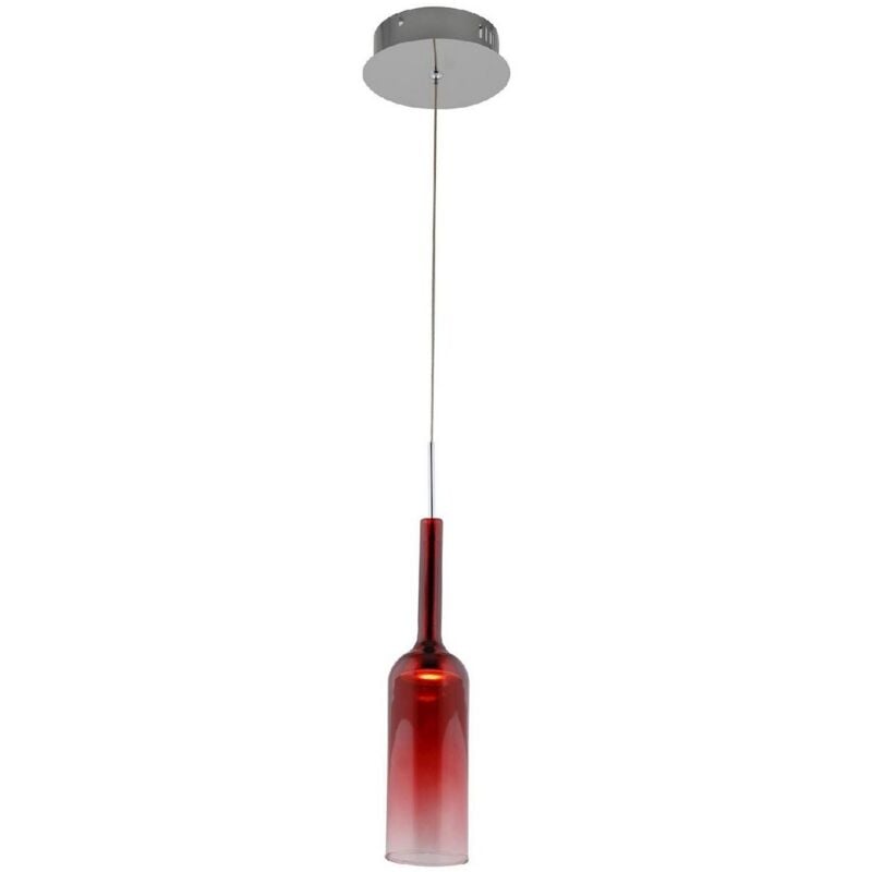 foto del prodotto lampada a sospensione bottle, metallo, vetro, rosso, cromo, 8x8x140 cm