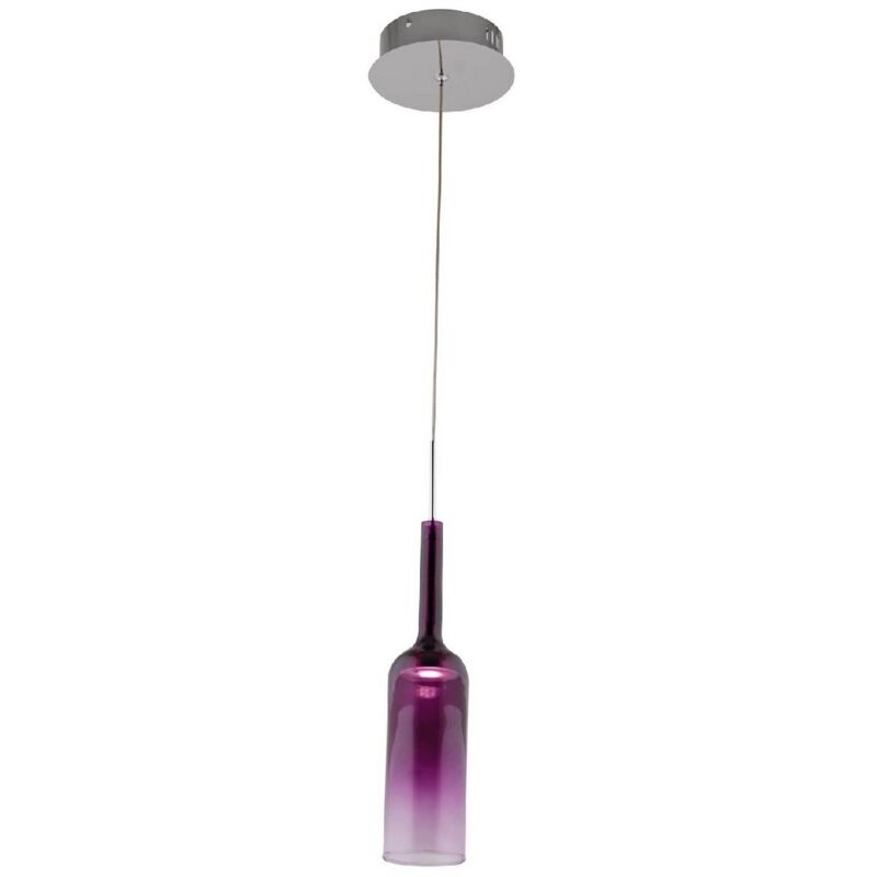 foto del prodotto lampada a sospensione bottle, metallo, vetro, viola, cromo, 8x8x140 cm