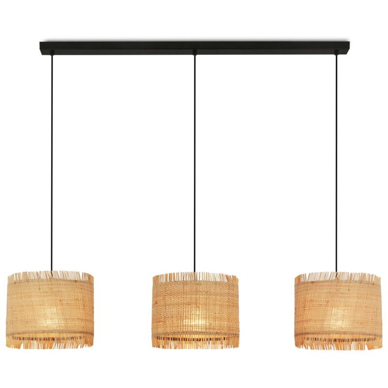 foto del prodotto lampada a sospensione briloner borra, paralume in paglia, 3 luci, stile boho, attacco e27, naturale, 110 x 25 x 120 cm