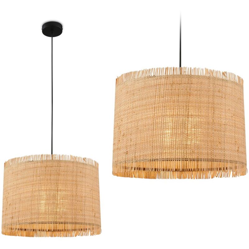 foto del prodotto lampada a sospensione briloner borra, paralume in paglia, stile boho, attacco e27, naturale, 40 x 128 cm