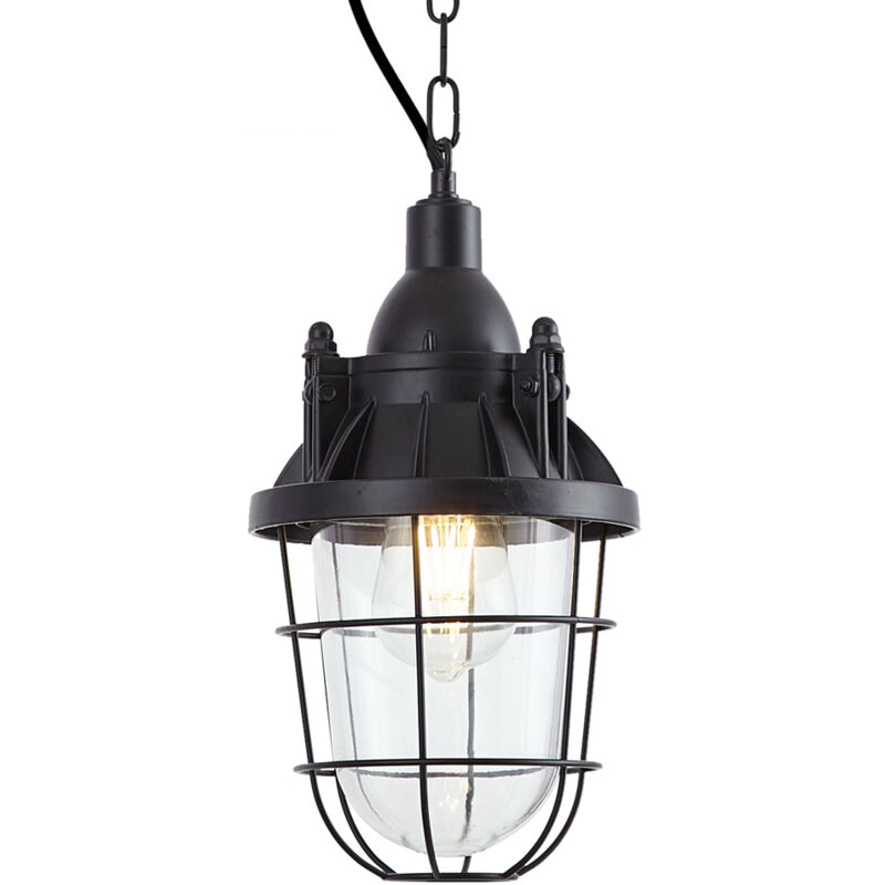 foto del prodotto lampada a sospensione cabin industriale vetro,acciaio nero oblungo tondo max. 1 x watt qazqa