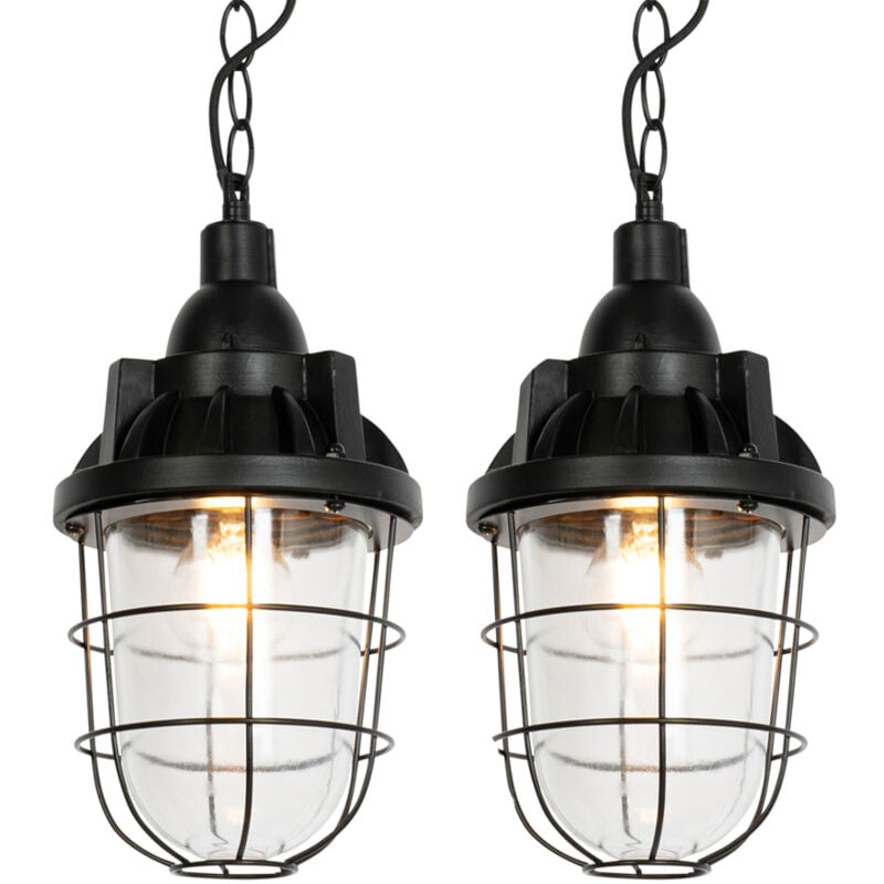 foto del prodotto lampada a sospensione cabin industriale vetro,acciaio,pietra calcestruzzo nero oblungo tondo max. 1 x watt qazqa