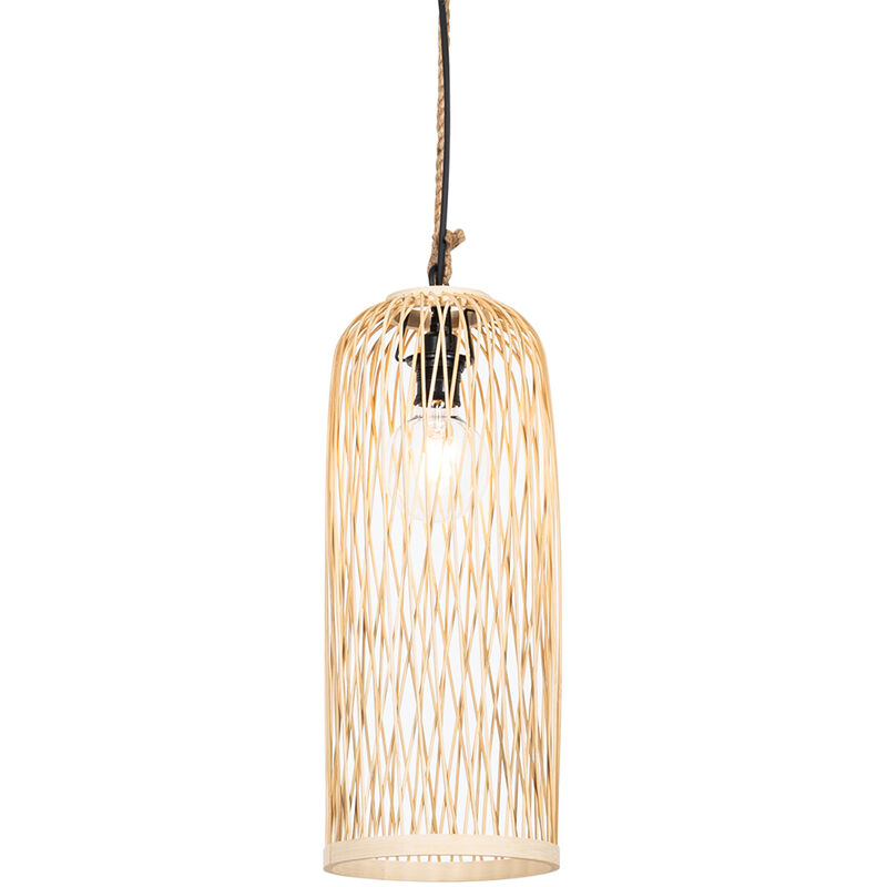 foto del prodotto lampada a sospensione calamus rustico malacca,acciaio legno nero tondo max. 1 x watt qazqa