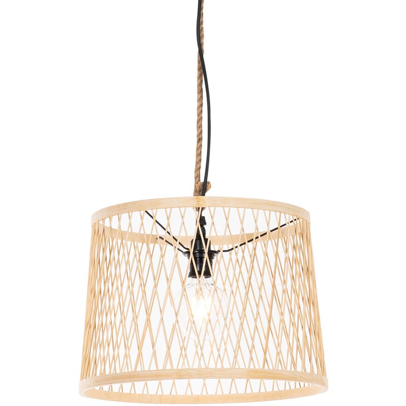 foto del prodotto lampada a sospensione calamus - rustico - malacca,acciaio - legno/nero - tondo max. 1 x watt - qazqa