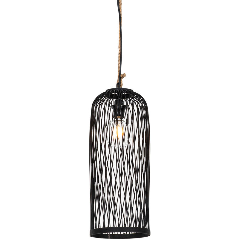 foto del prodotto lampada a sospensione calamus rustico malacca,acciaio nero tondo max. 1 x watt qazqa