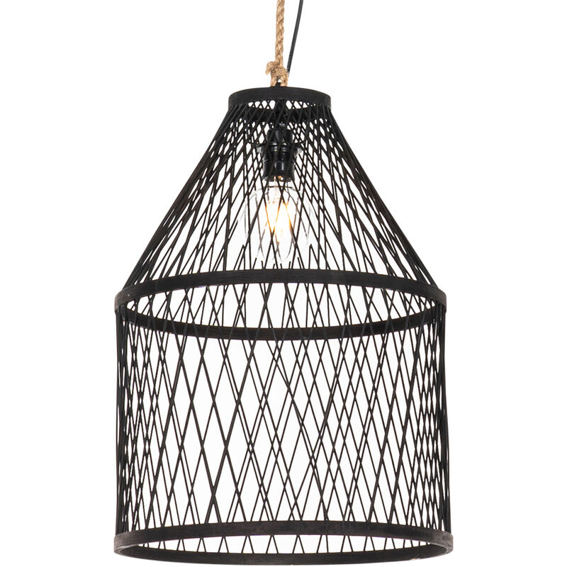 foto del prodotto lampada a sospensione calamus rustico malacca,acciaio nero tondo max. 1 x watt qazqa