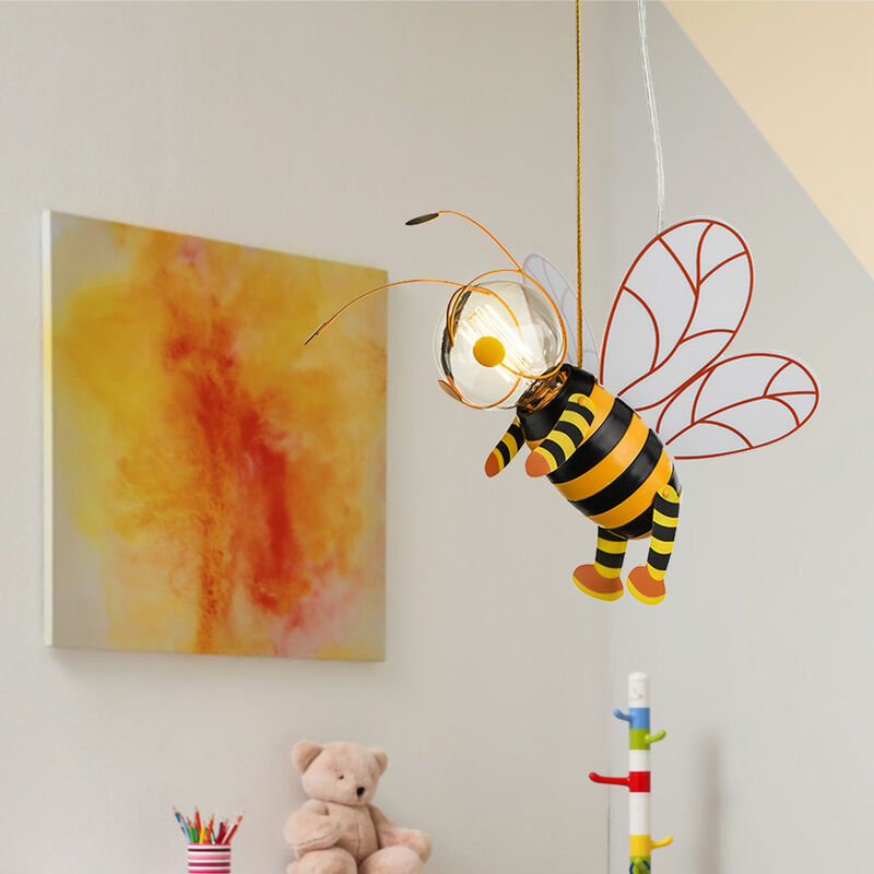 foto del prodotto lampada a sospensione camera dei bambini ape led camera da letto ragazzi ragazze, nero giallo, led 7w 700lm 2700k bianco caldo, lxlxa 36x25x120 cm
