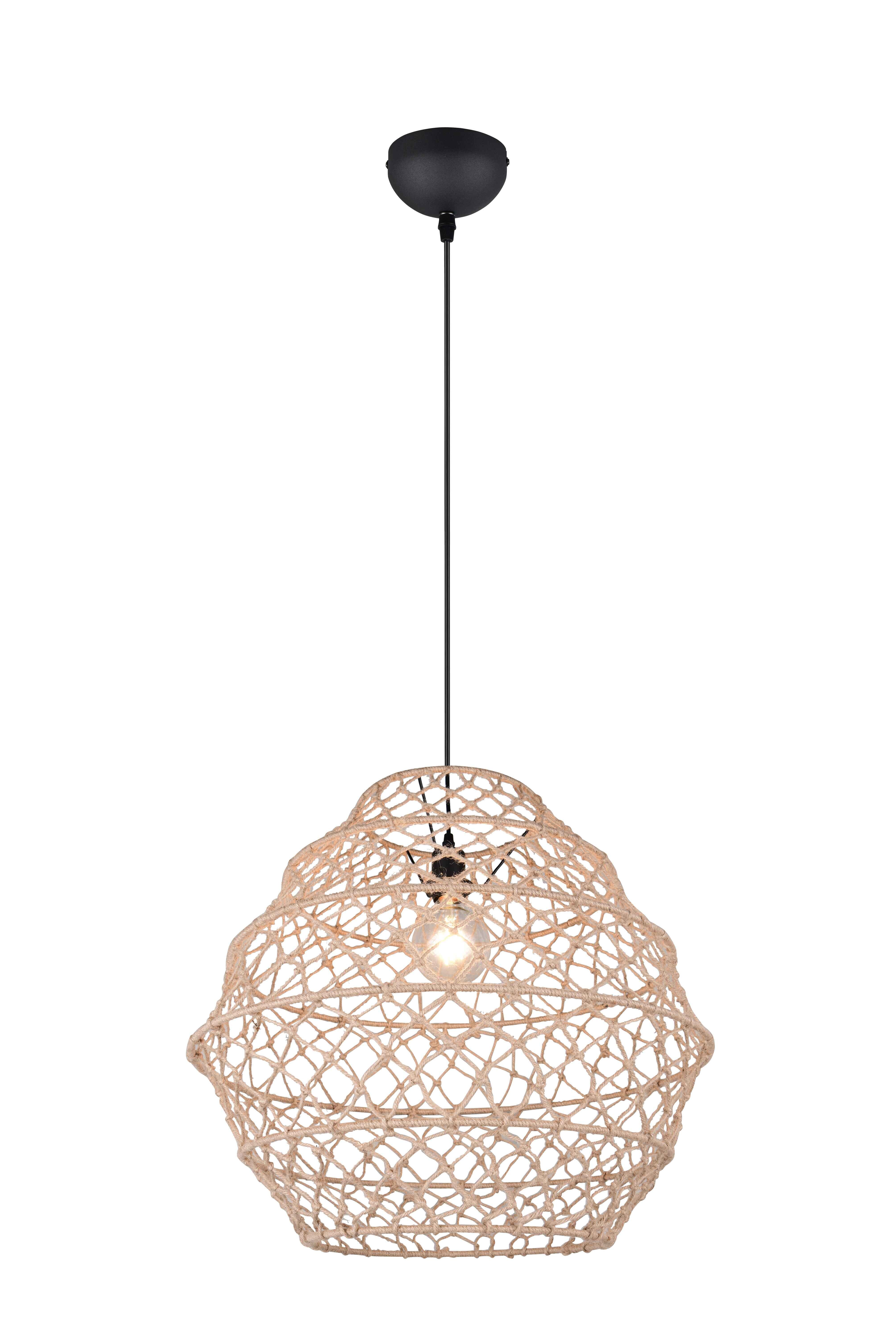 foto del prodotto lampada a sospensione, canapa e metallo, naturale e nero, d 60 cm, hive