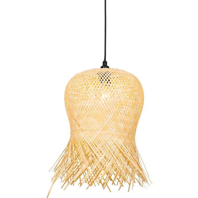 foto del prodotto lampada a sospensione carlos orientale bamboo,acciaio legno tondo max. 1 x watt qazqa