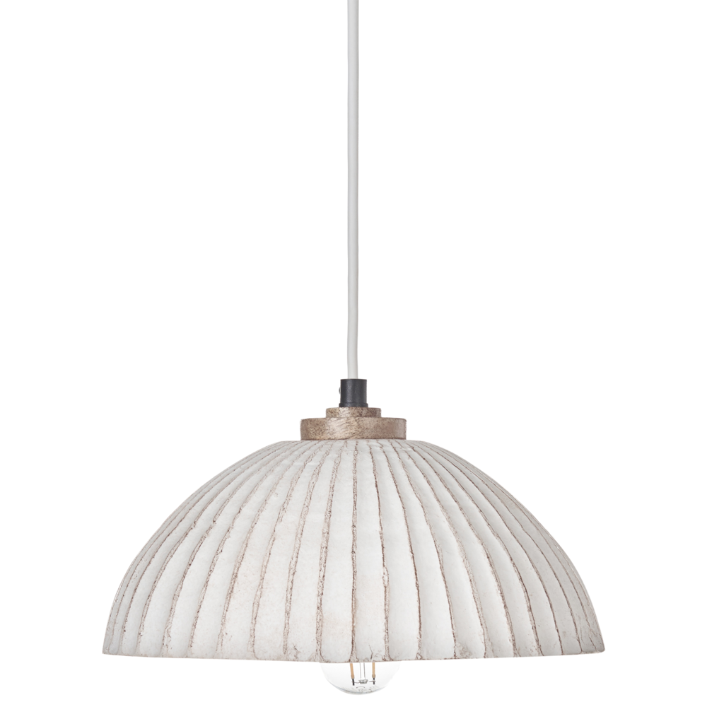 foto del prodotto lampada a sospensione cartapesta bianca fatta a mano paralume organico naturale