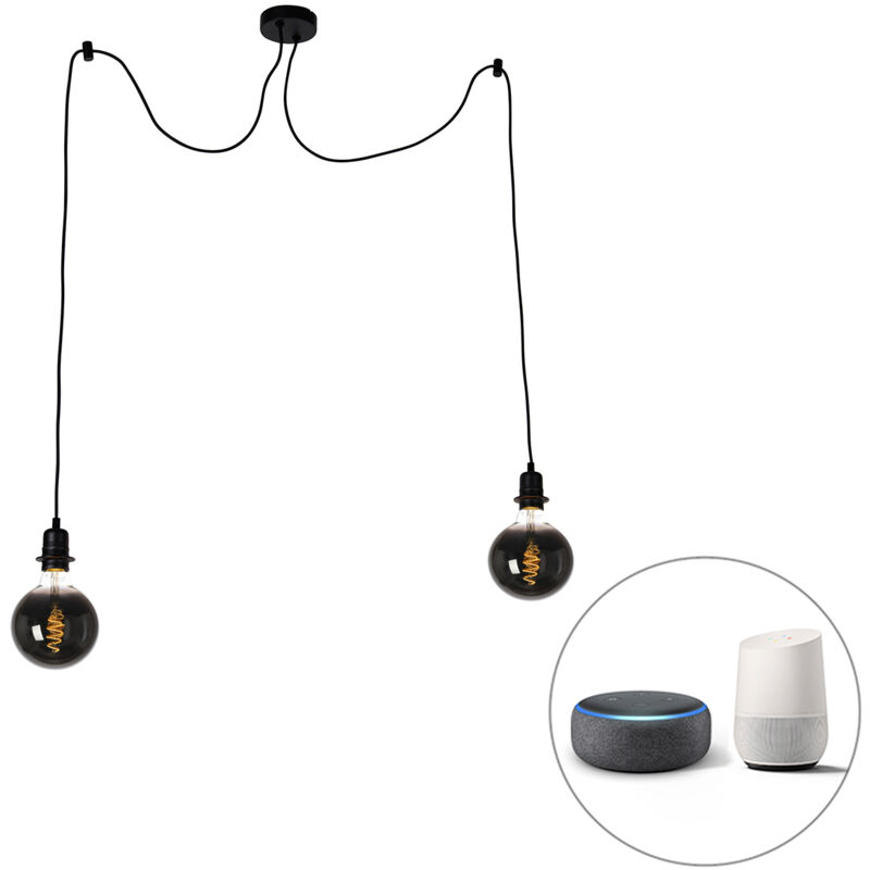 foto del prodotto lampada a sospensione cava moderno acciaio nero tondo oblungo e27 max. 2 x 4 watt qazqa