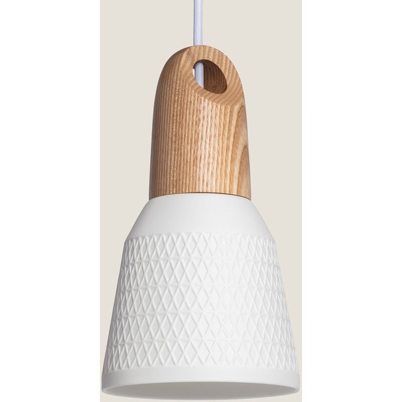 foto del prodotto lampada a sospensione ceramica e legno retilles bianco
