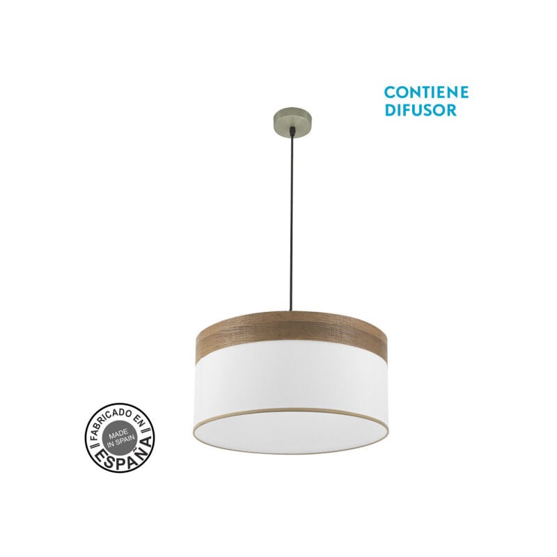foto del prodotto lampada a sospensione cloe 2xe27 pelle bianco legno scuro regx50x50 cm