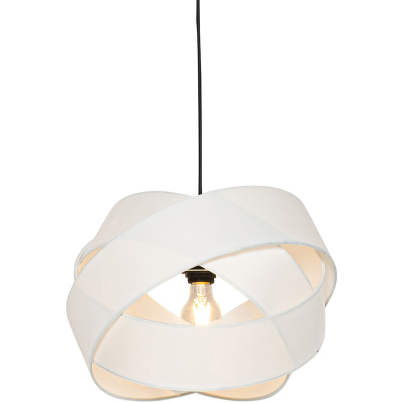foto del prodotto lampada a sospensione cloth moderno acciaio,tessuto bianco nero tondo max. 1 x watt qazqa
