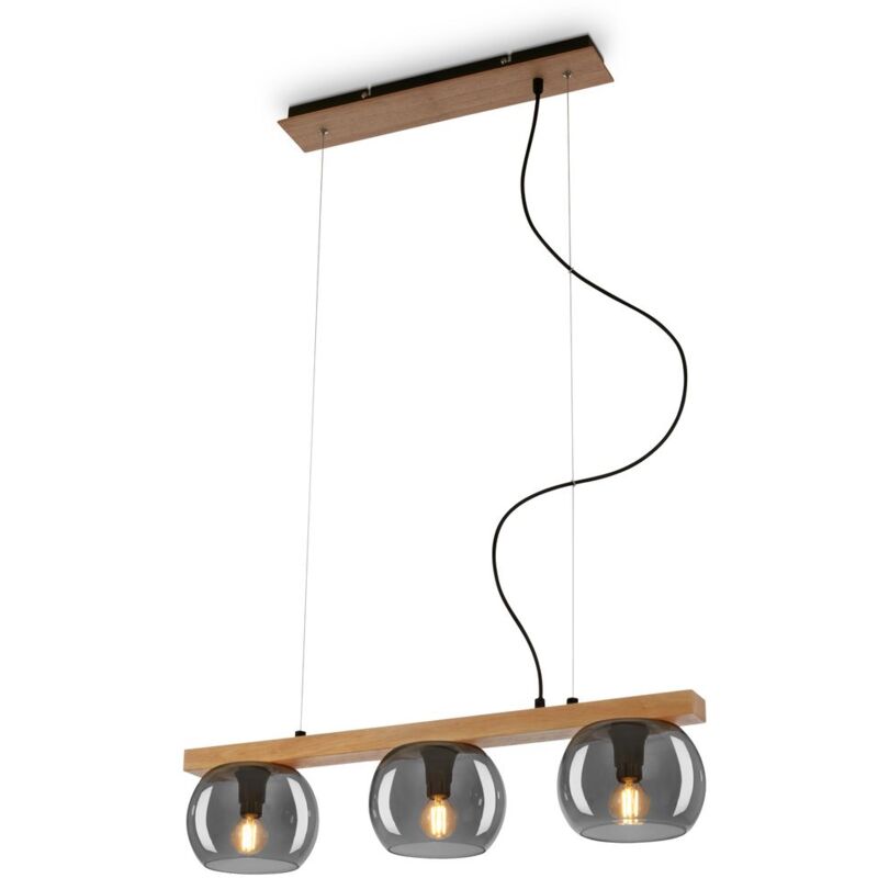 foto del prodotto lampada a sospensione, con legno, vetro fum , 3xe14 max.1