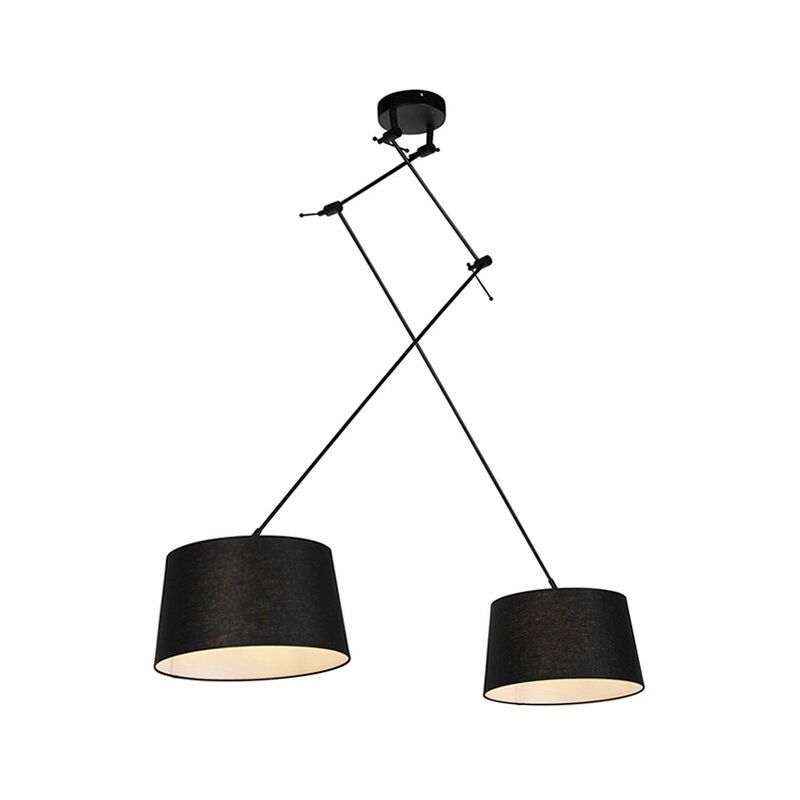 foto del prodotto lampada a sospensione con paralume blitz moderno acciaio,lino nero cilindro oblungo tondo max. 2 x watt qazqa