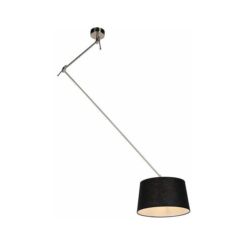 foto del prodotto lampada a sospensione con paralume blitz moderno lino,acciaio nero acciaio cilindro oblungo tondo max. 1 x watt qazqa