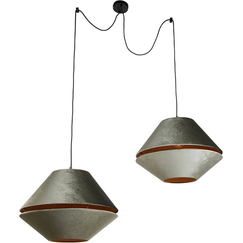 foto del prodotto lampada a sospensione con paralume cava luxe shade classico velluto,tessuto,acciaio verde oro nero tondo max. 2 x watt qazqa