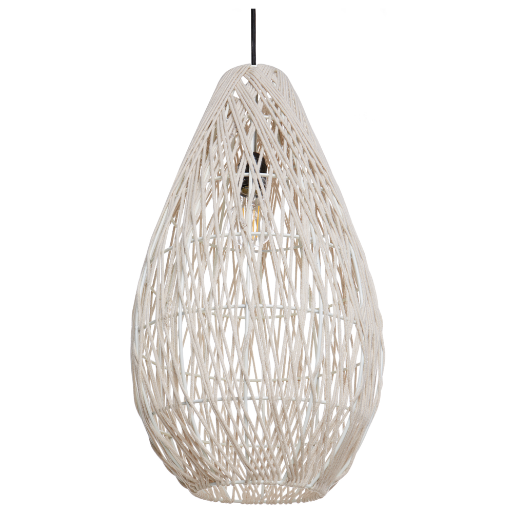 foto del prodotto lampada a sospensione con paralume in corda di cotone beige japandi stile naturale