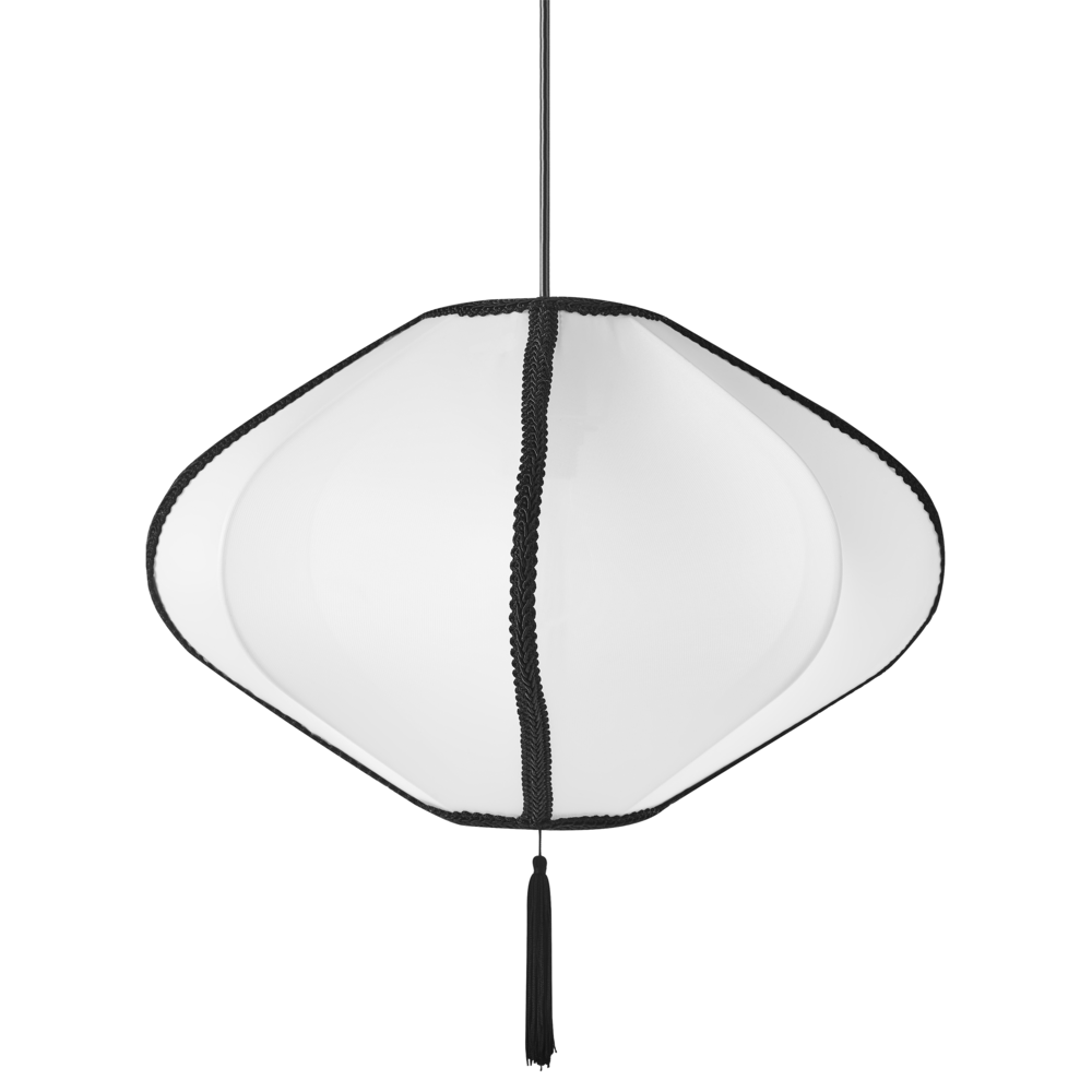 foto del prodotto lampada a sospensione con paralume in nylon bianco design moderno luce per il soggiorno