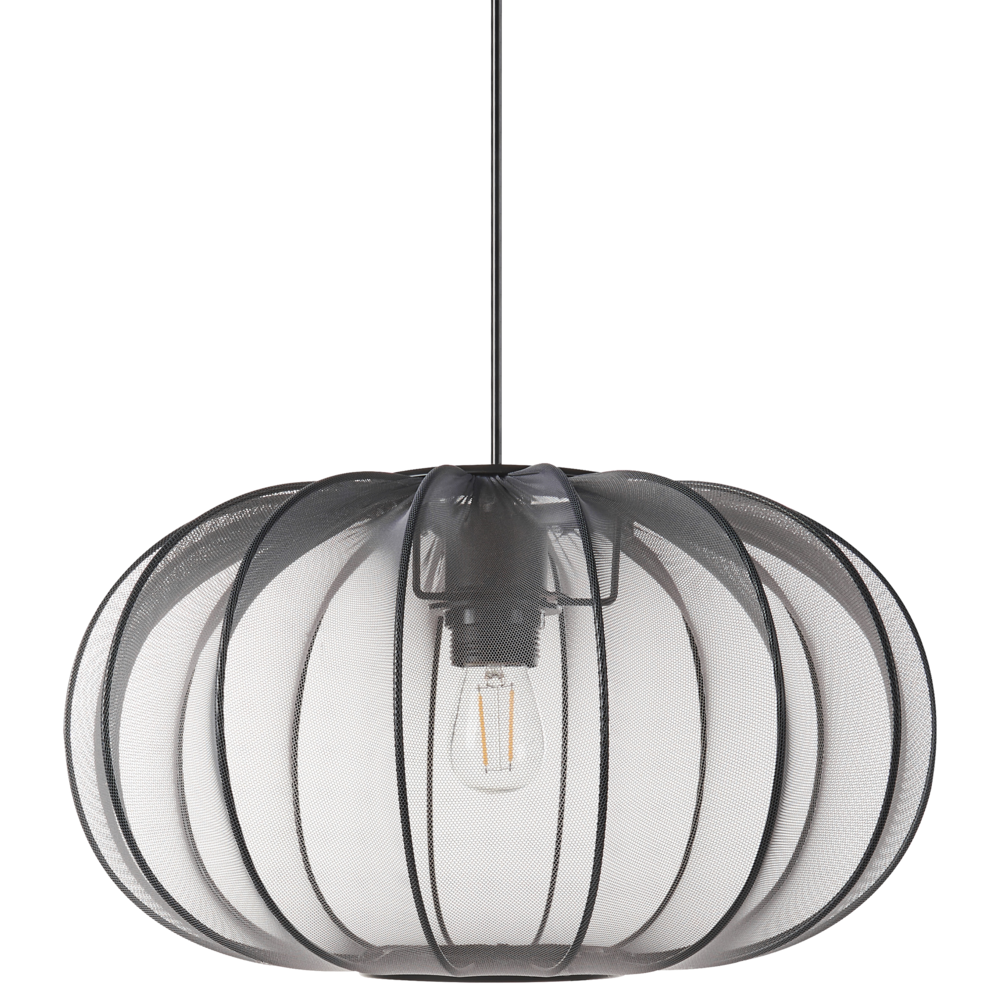 foto del prodotto lampada a sospensione con paralume in nylon nero design moderno luce per il soggiorno