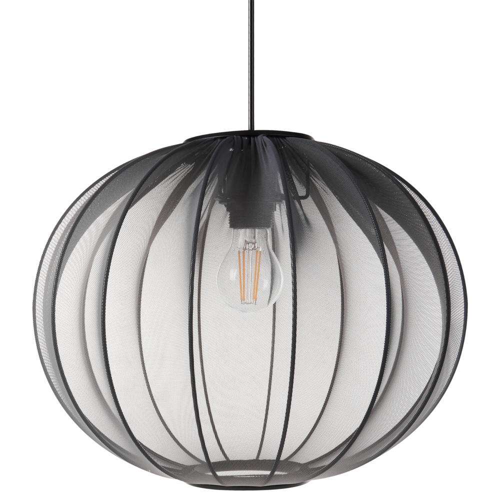foto del prodotto lampada a sospensione con paralume in nylon nero design moderno luce per il soggiorno