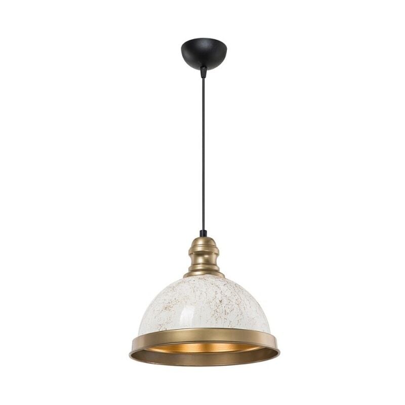 foto del prodotto lampada a sospensione con paralume metallo bianco e dettagli oro astek asz1636