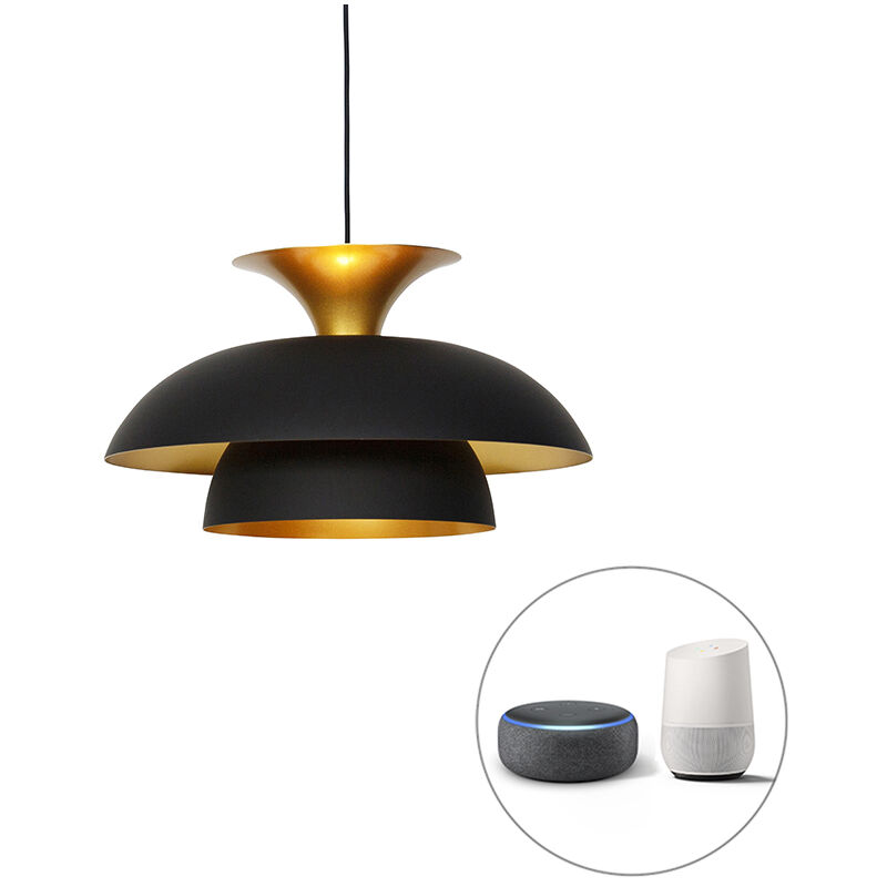 foto del prodotto lampada a sospensione con paralume titus moderno alluminio nero oro tondo e27 max. 1 x 4.9 watt qazqa