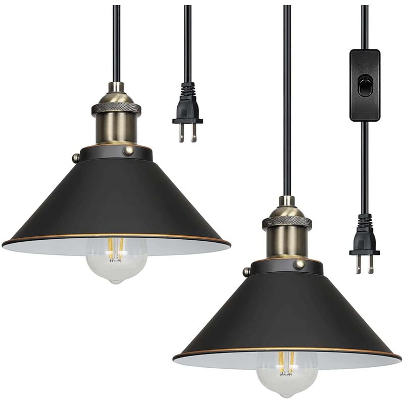 foto del prodotto lampada a sospensione con spina, lampada da soffitto per interni per cucina, soggiorno, camera da letto, sala da pranzo, 2 confezioni di lampade a