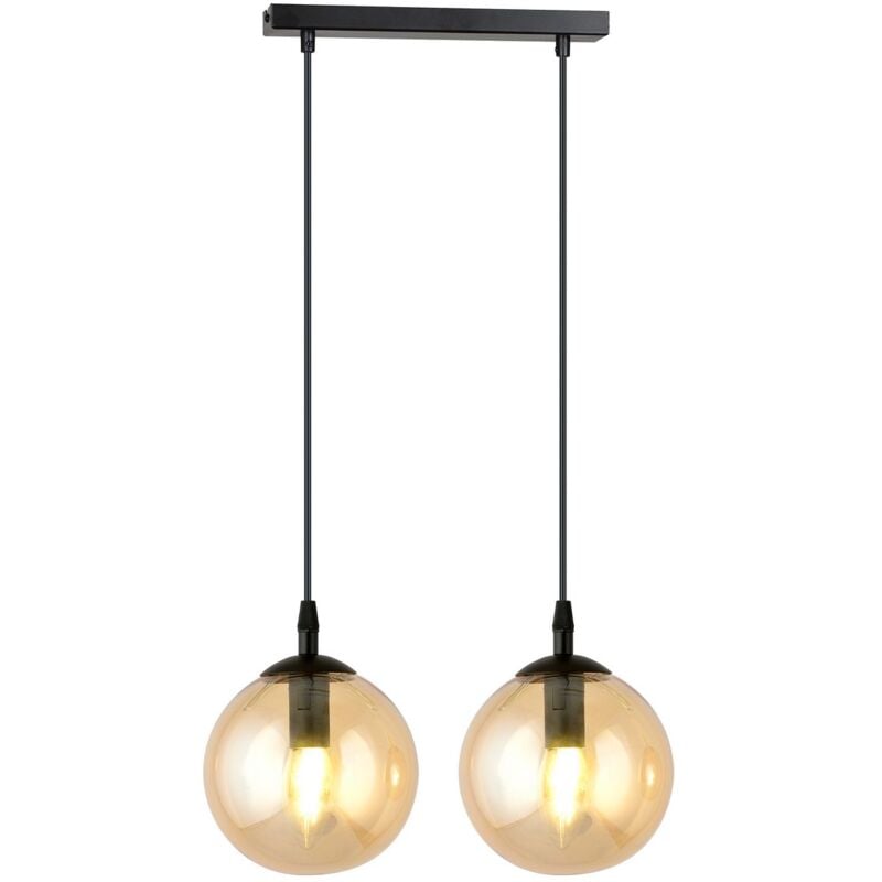 foto del prodotto lampada a sospensione cosmo, acciaio verniciato a polvere, vetro, nero, ambra, 40x100x14 cm