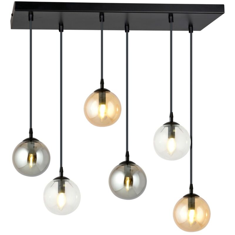 foto del prodotto lampada a sospensione cosmo, acciaio verniciato a polvere, vetro, nero, grigio, ambra, 65x120x22 cm