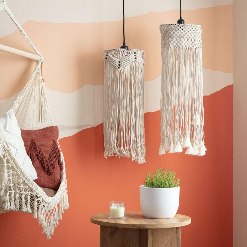 foto del prodotto lampada a sospensione cotone macram hupa bianco rotto